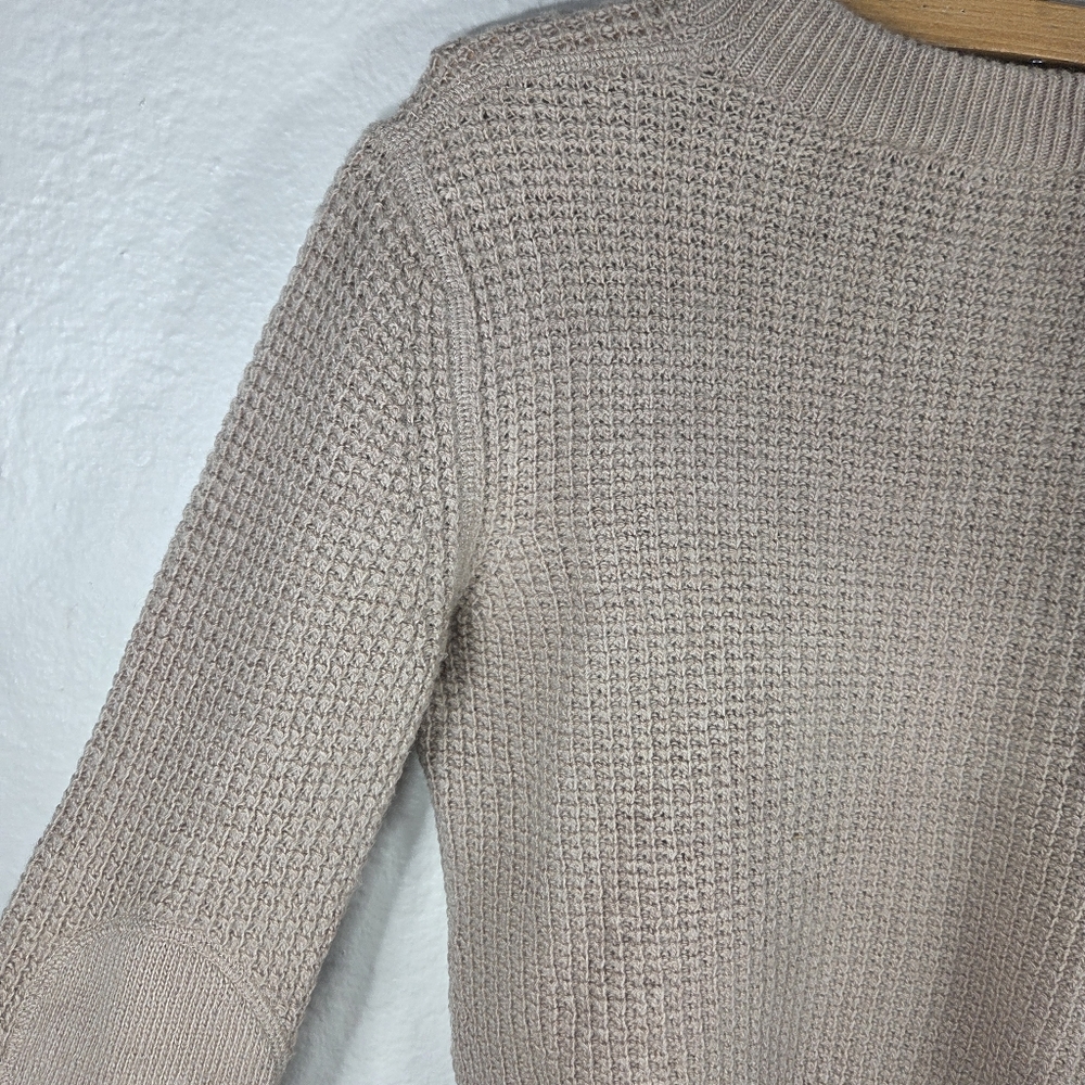 BCBG Maxazria Tan Waffle Knit Sweater M Long Sleeve Cropped Wool Cashmere - Picture 11 of 16